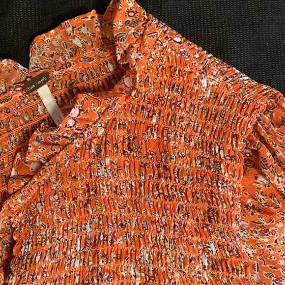 Free People Lela blouse retro inspired floral print orange background - Picture 8 of 16